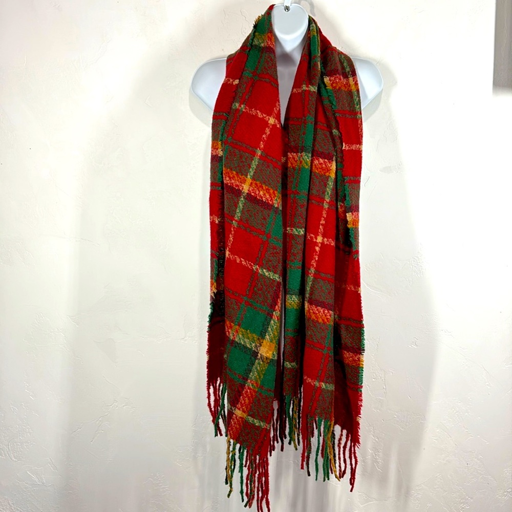 Red and green plaid blanket scarf